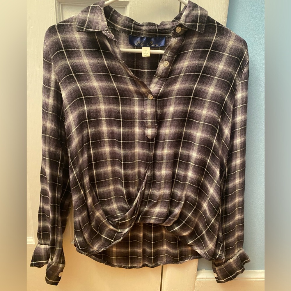 Francesca’s Blue Rain Long Sleeve Button Blouse